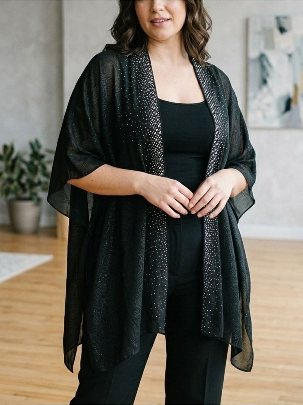 Jessica McClintock sheer rhinestone kimono Size L